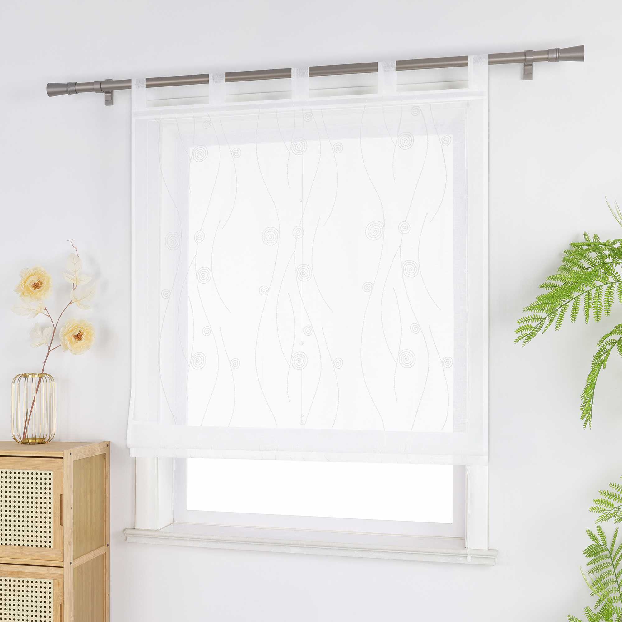 Roman Shade with Circle Pattern - White, W x H 140 x 140cm