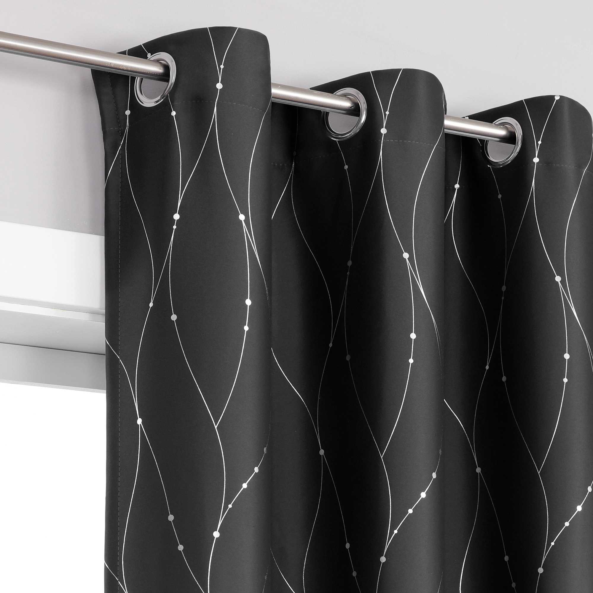 Blackout Grommet Curtain with Silver Accents - Blue, H x W 175 x 140 cm