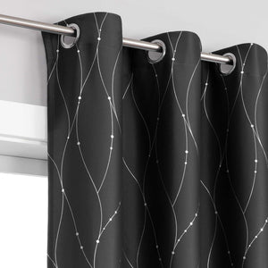 Blackout Grommet Curtain with Silver Accents - Blue, H x W 175 x 140 cm