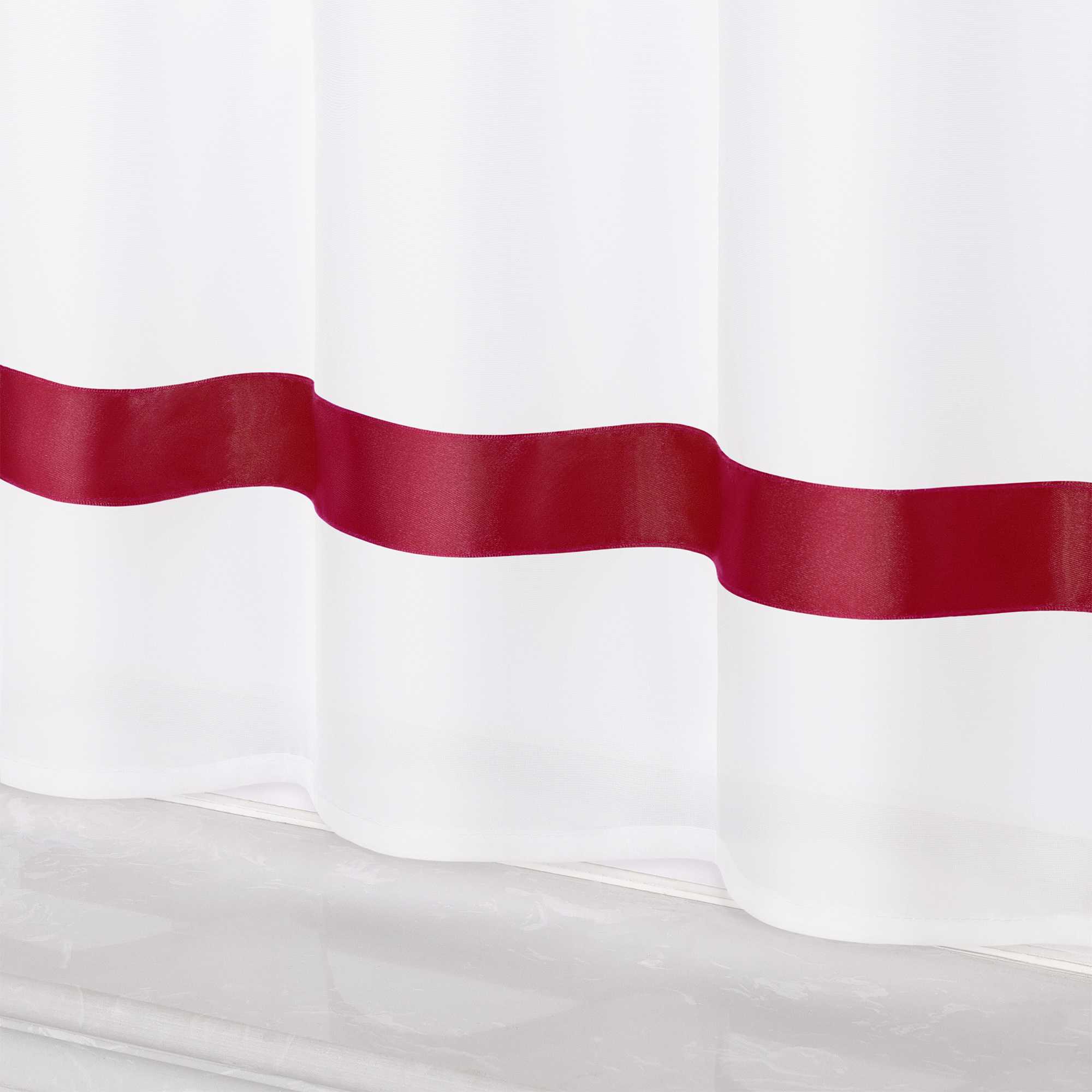 Cafe Curtain with Satin Ribbon Sheer 1 Piece