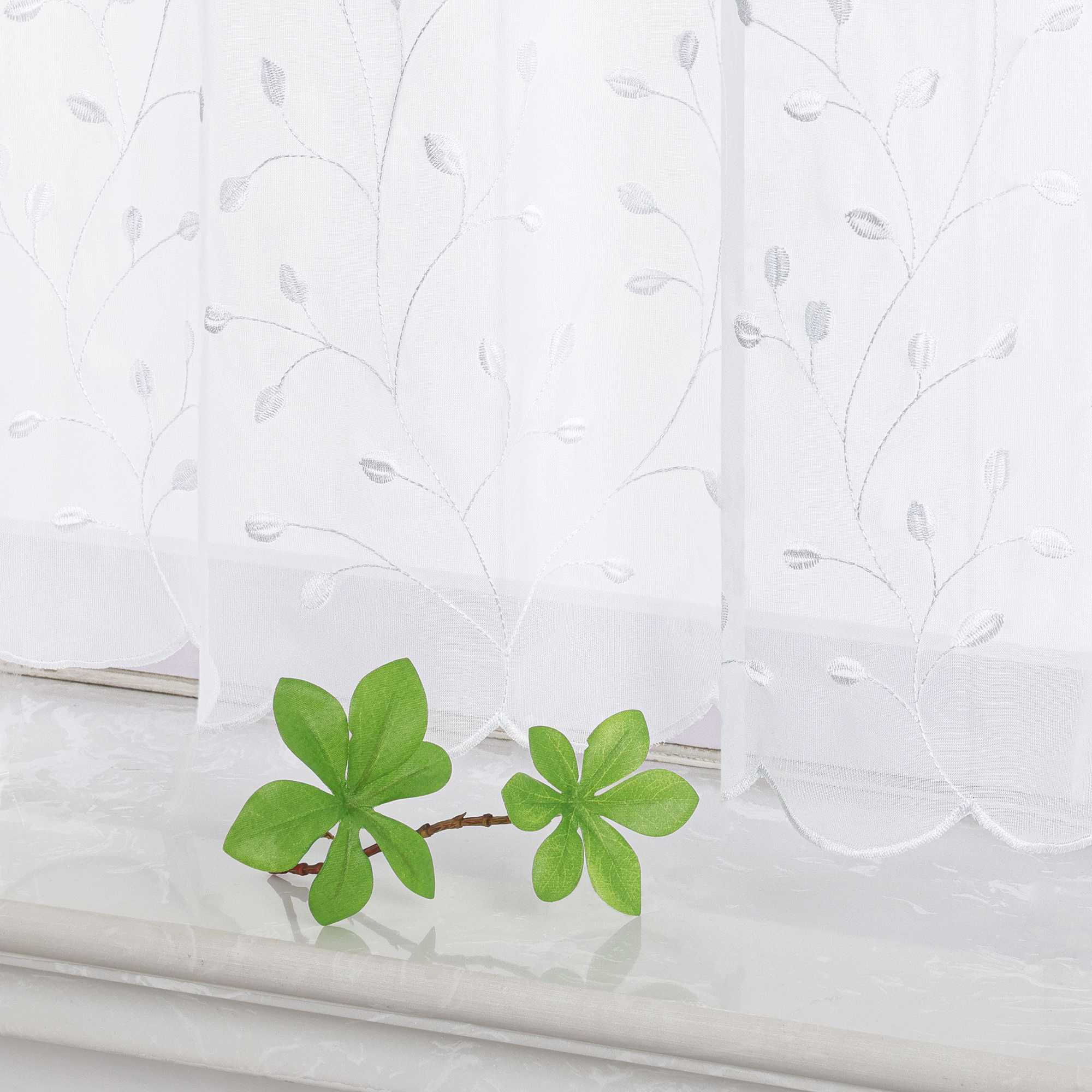 Cafe Curtain with Floral Embroidery/ Voile with Eyelet Header Country Style 1 Piece - White, H x W 45 x 90cm