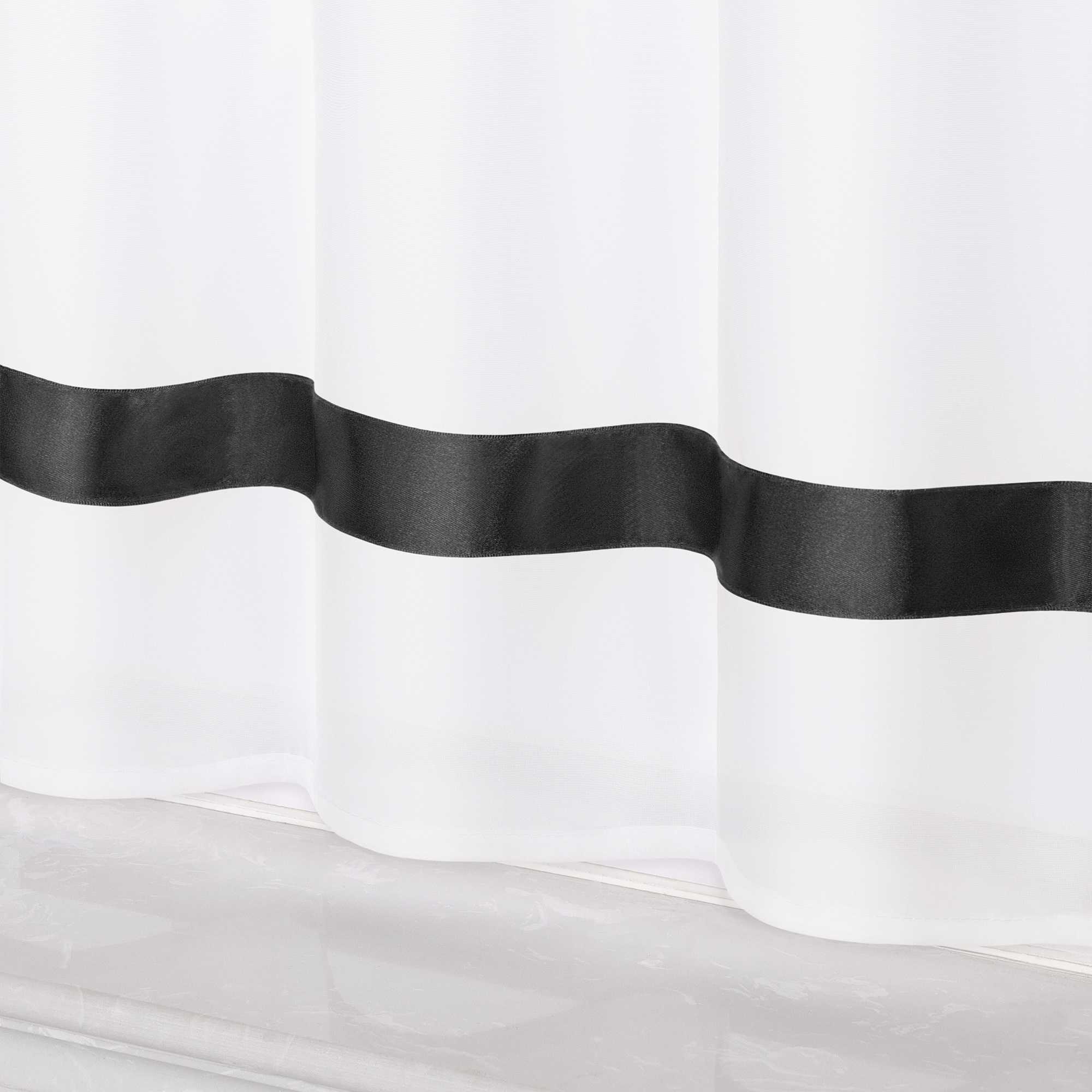 Cafe Curtain with Satin Ribbon Sheer 1 Piece