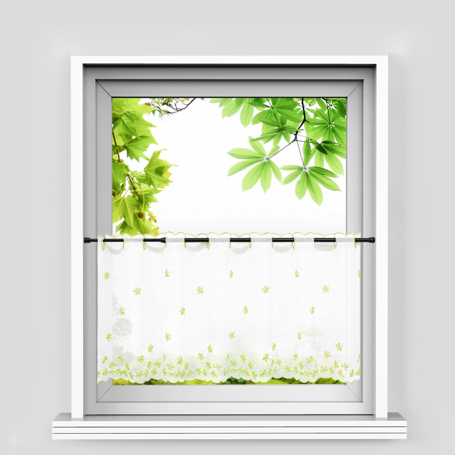 Cafe Curtain with Floral Pattern Embroidery in Country Style - White, H x W 30 x 90cm