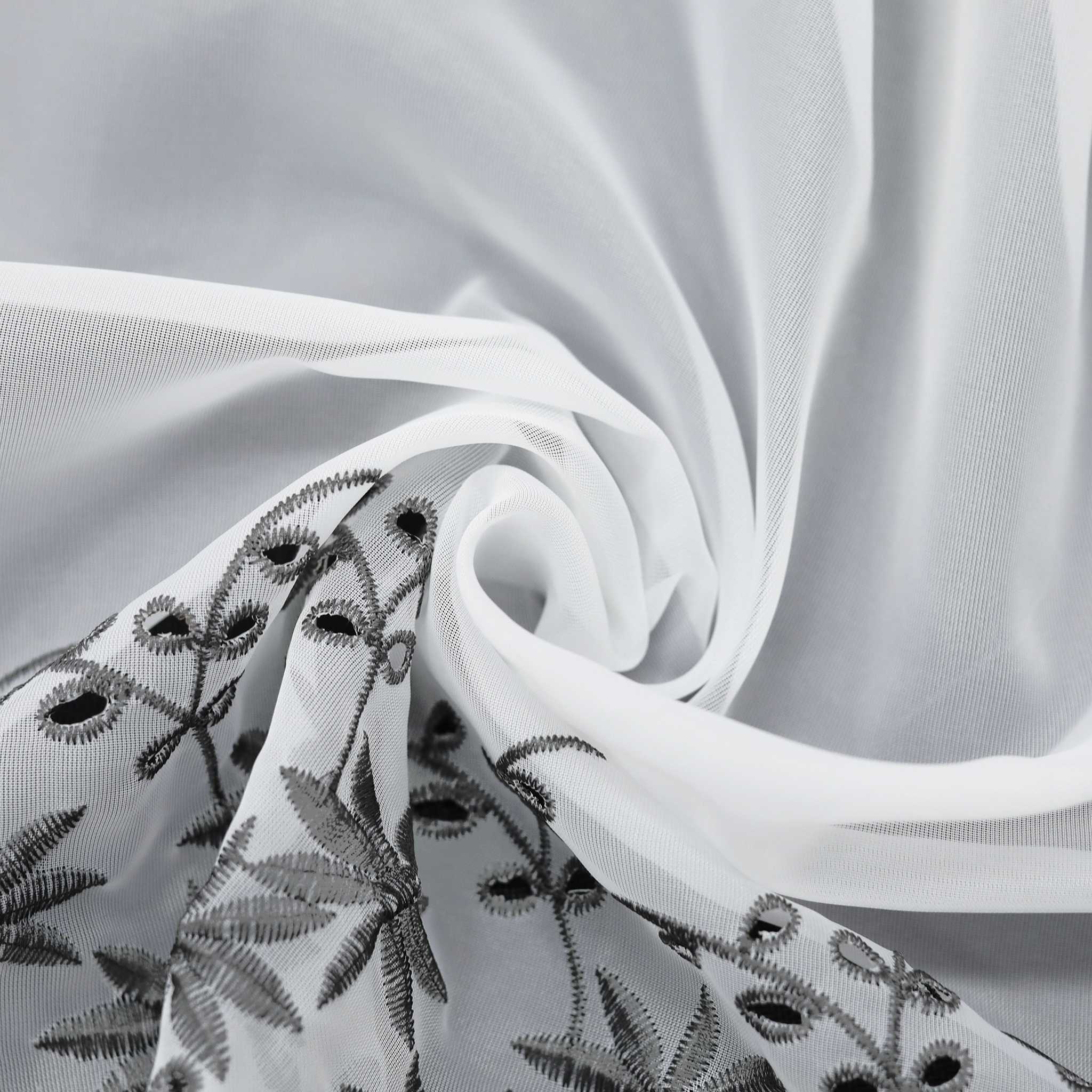 Cafe Curtain with Maple-Leaf Design - Gray, H x W 45 x 120cm