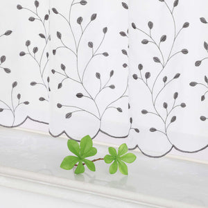 Cafe Curtain with Floral Embroidery/ Voile with Eyelet Header Country Style 1 Piece - Gray, H x W 60 x 140cm