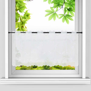Cafe Curtain Voile with Leaf Embroidery - Green, H x W 45 x 120cm