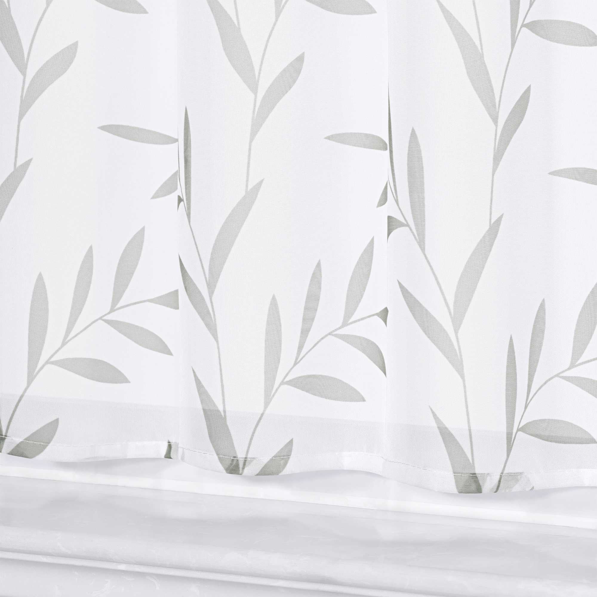 Cafe Curtain in Country Style with Leaf Pattern - Gray, H x W 45 x 120cm