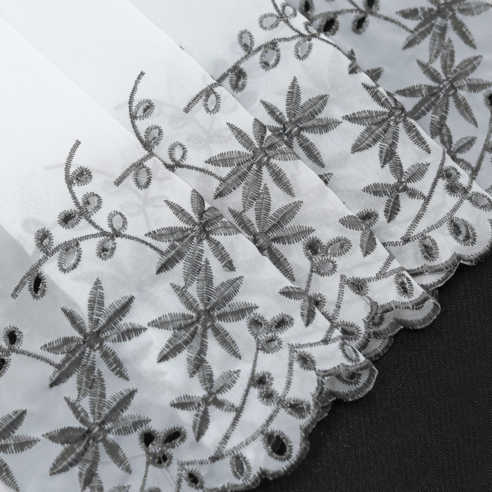 Cafe Curtain with Maple-Leaf Design - Gray, H x W 45 x 90cm