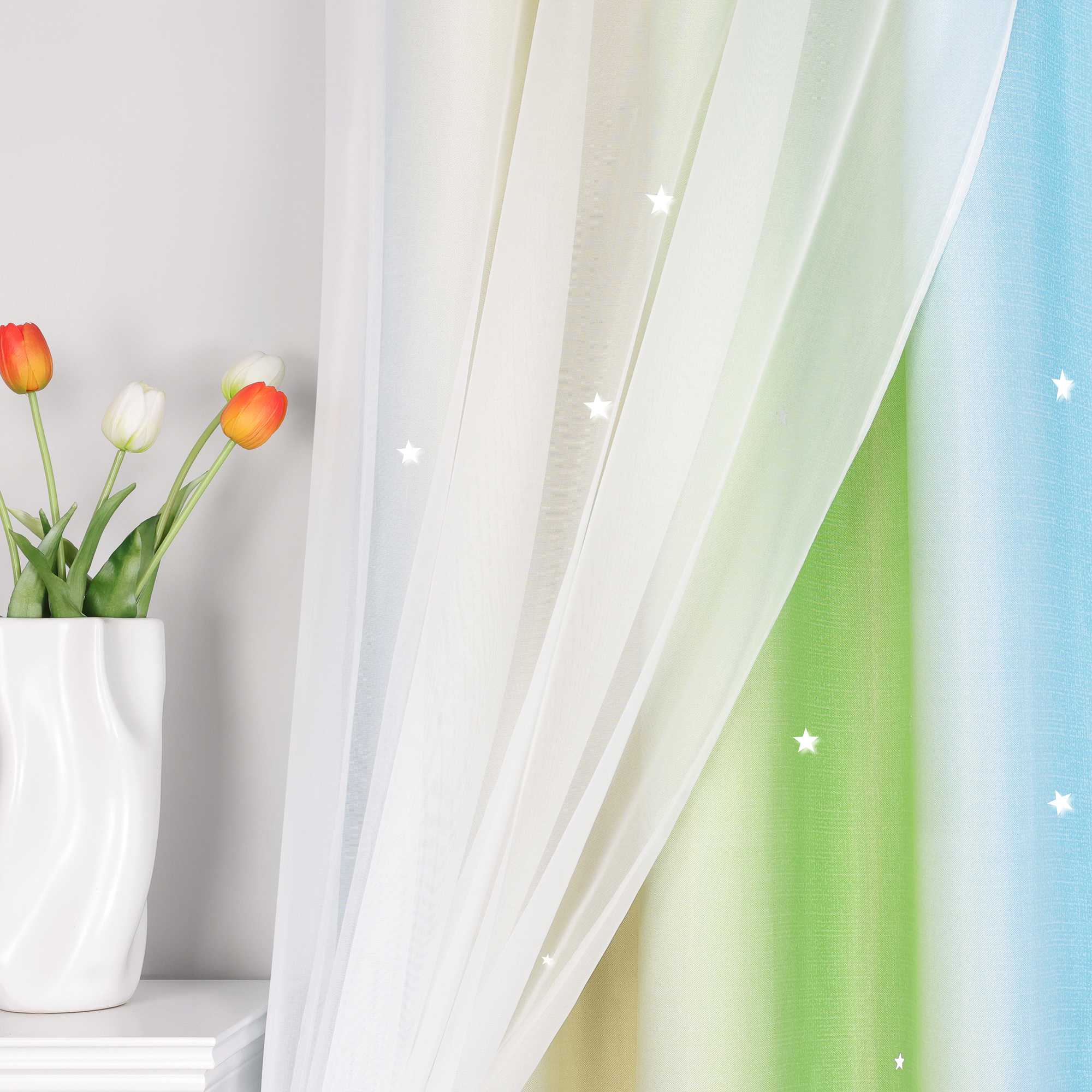2-in-1 Curtain Children's Room with Stars 1 Piece - Beige, W x H 100 x 130cm