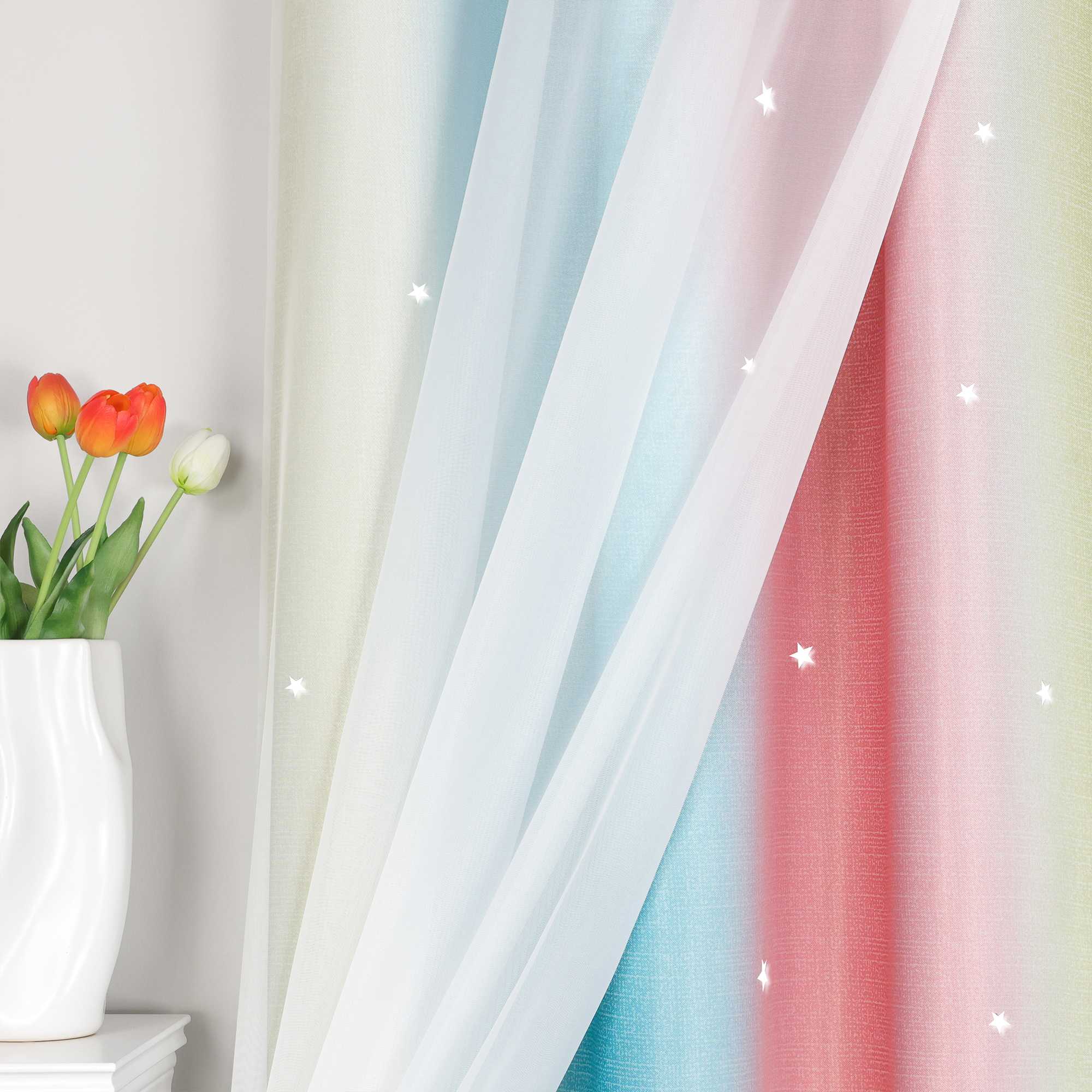 2-in-1 Curtain Children's Room with Stars 1 Piece - Blue, W x H 132 x 240cm