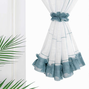 Cafe Curtains with Rod Pocket in Linen-Look Fabric with Ties 1 Piece - White, H x W 150 x 140cm