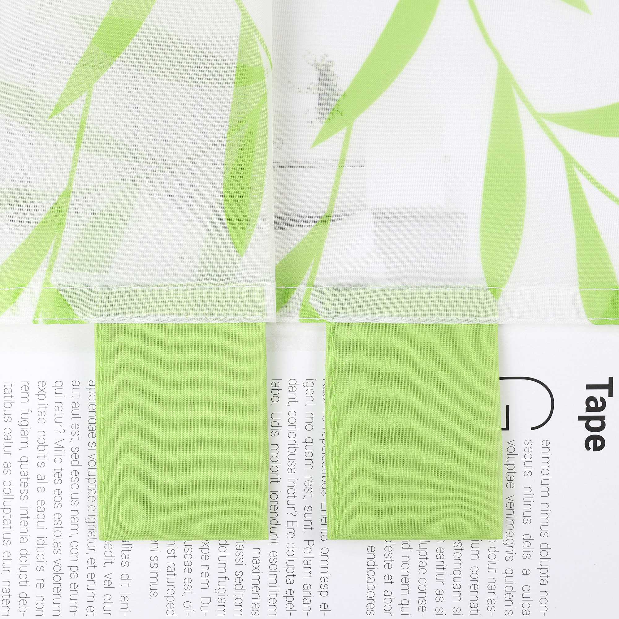 Cafe Curtain in Country Style with Leaf Pattern - Green, H x W 60 x 90cm