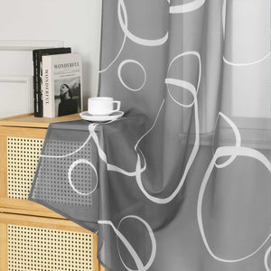 Curtain with White Circle Pattern & Drawstring (1 Piece) - Gray, W x H 140 x 245cm
