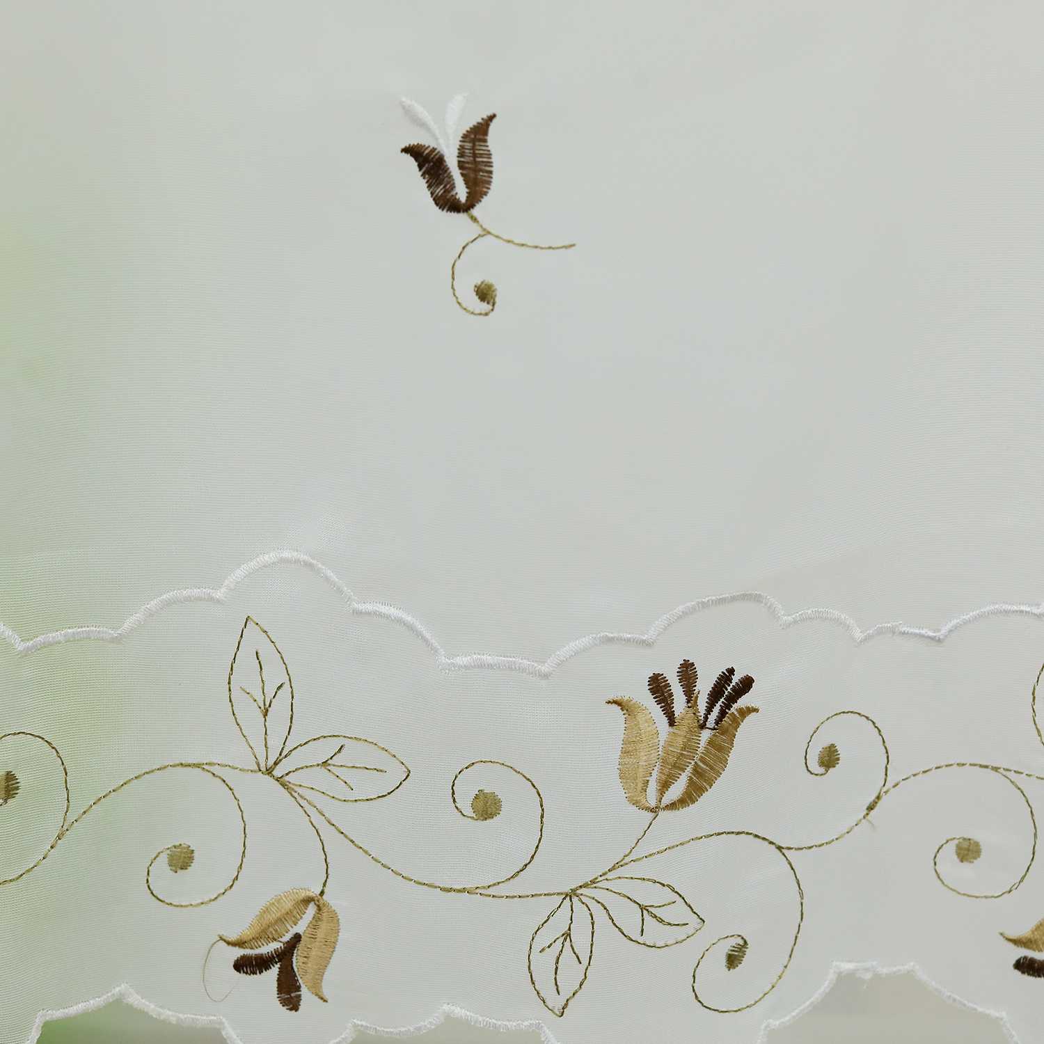 Cafe Curtain with Rose-Pattern Embroidery - White, H x W 45 x 120cm