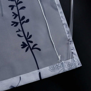 Roman Shade with Tab-Top Hanging with Chinese-Lantern Flower Pattern Semi-Sheer