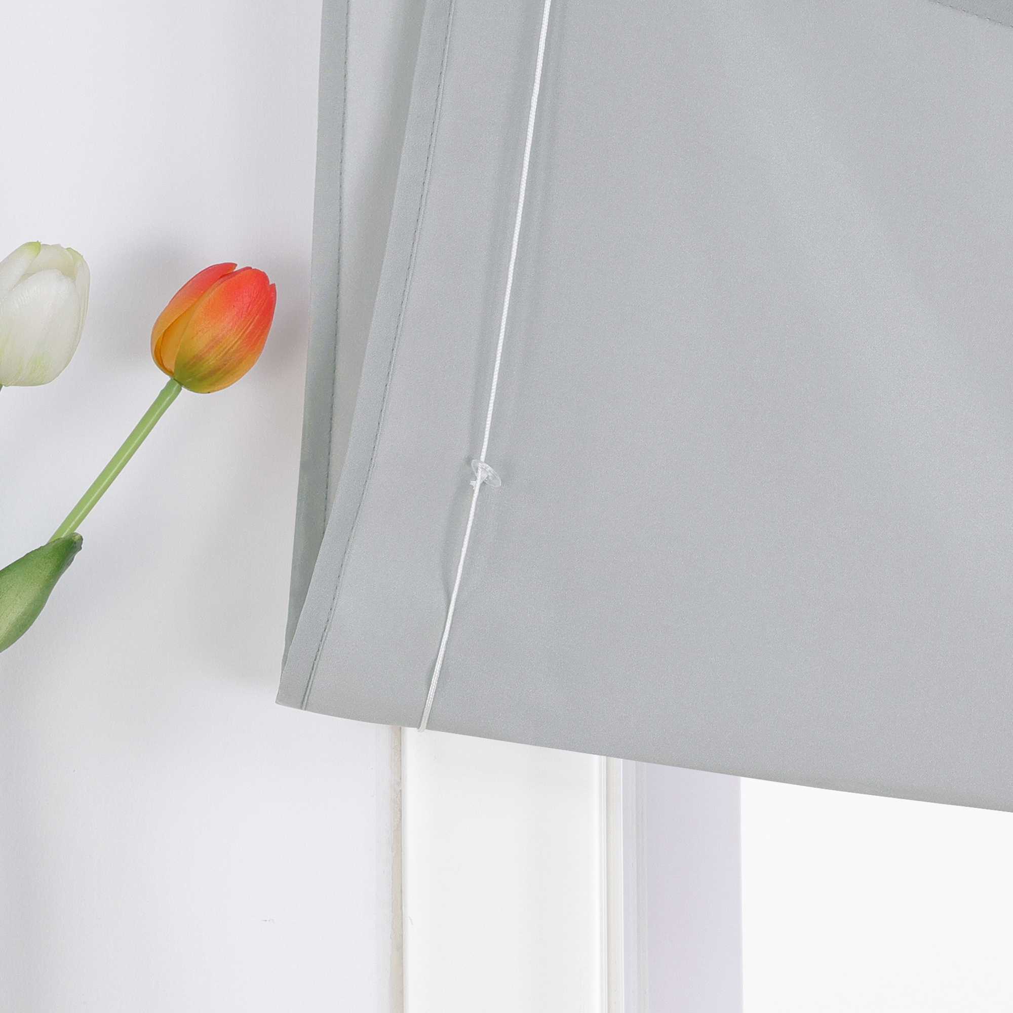 Roman Shade in Solid Color with Rod Pocket - Gray, W x H 80 x 140cm