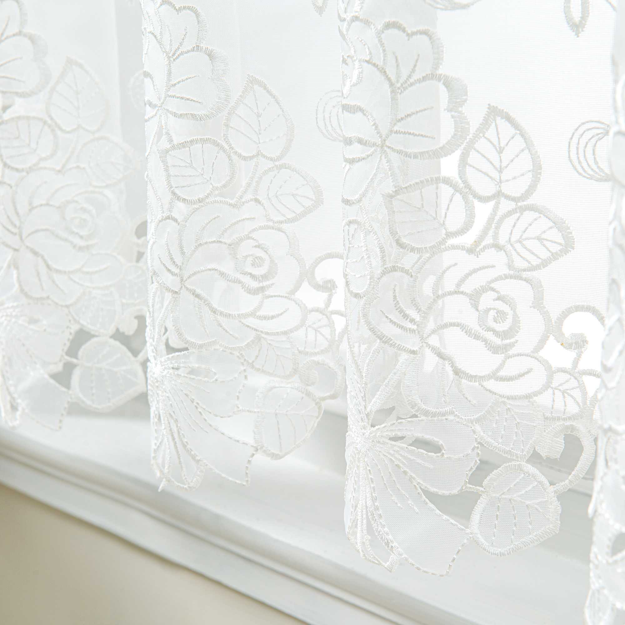 Cafe Curtain with Delicate Floral Designs and Rod Pocket