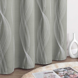 Blackout Grommet Curtain Opaque Thermal with Water-Wave Pattern 1 Piece - Gray, H x W 145 x 135cm