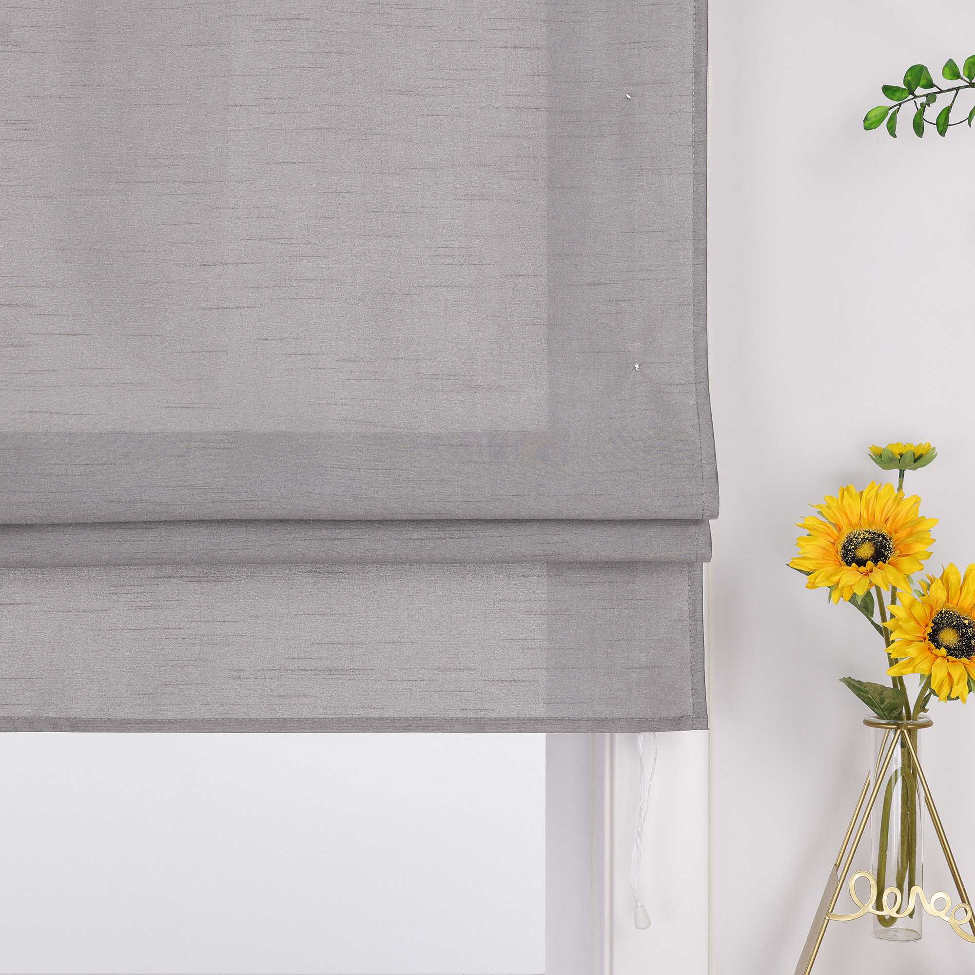 Roman Shade with Tab-Top Hanging Kitchen Curtains 1 Piece - Brown, W x H 80 x 140cm