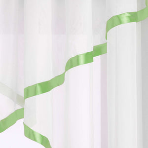 Cafe Curtain with Scalloped Edge, Satin Ribbon and Valance - Black, H x W 120 x 600cm