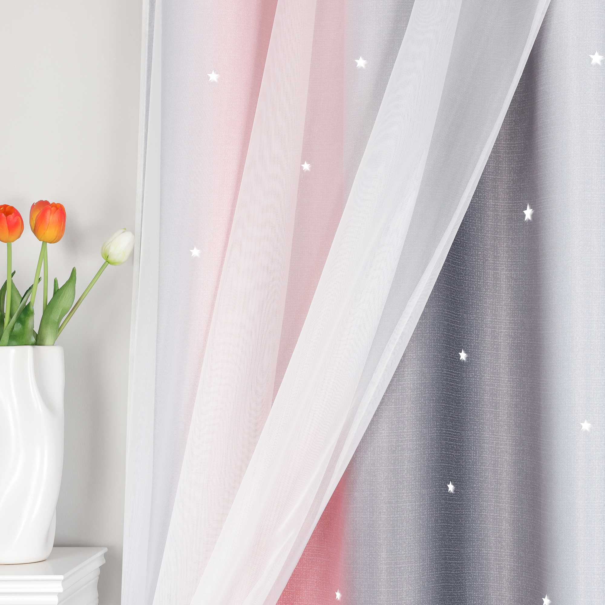 2-in-1 Curtain Children's Room with Stars 1 Piece - Gray, W x H 100 x 250cm