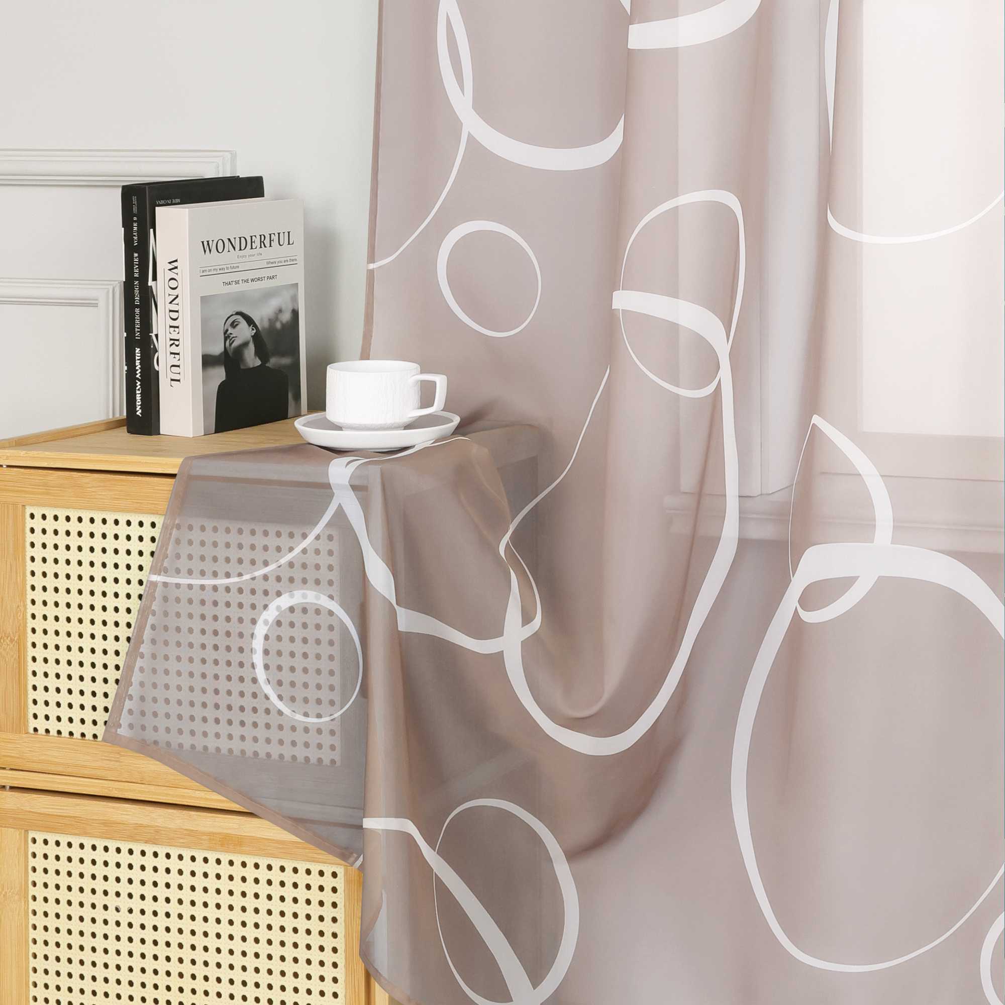 Curtain with White Circle Pattern & Drawstring (1 Piece) - Green, W x H 140 x 175cm