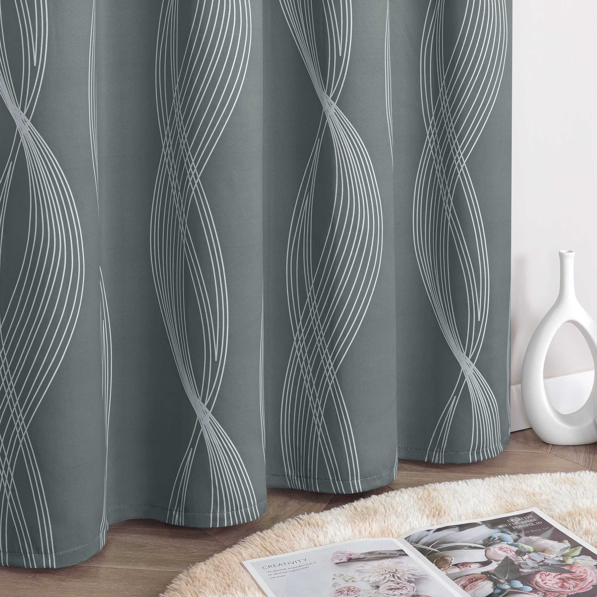 Blackout Grommet Curtain Opaque Thermal with Water-Wave Pattern 1 Piece - Dark Gray, H x W 225 x 135cm