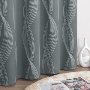 Blackout Grommet Curtain Opaque Thermal with Water-Wave Pattern 1 Piece - Dark Gray, H x W 225 x 135cm