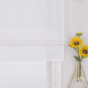 Roman Shade with Tab-Top Hanging Kitchen Curtains 1 Piece - White, W x H 120 x 140cm
