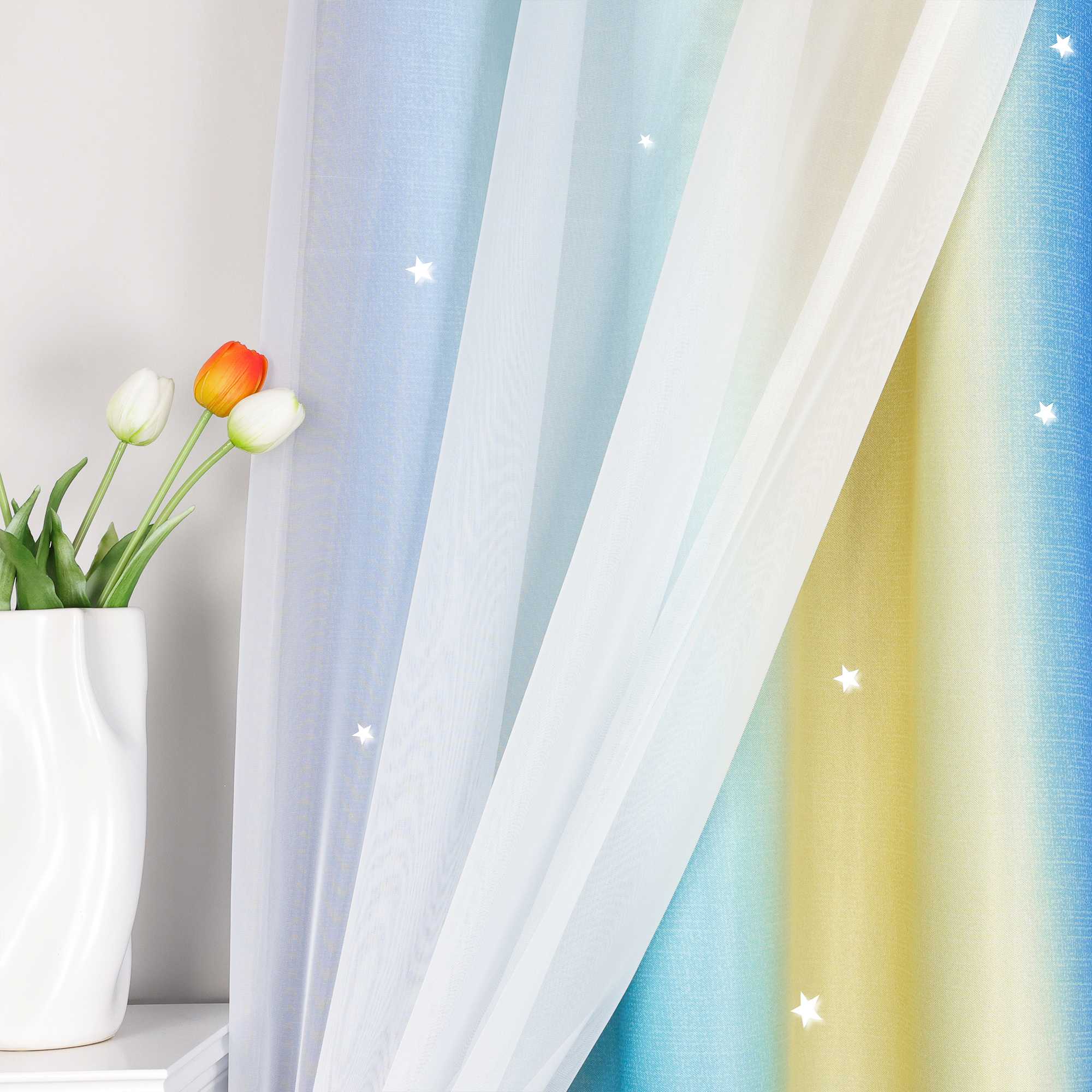 2-in-1 Curtain Children's Room with Stars 1 Piece - floral, W x H 100 x 250cm