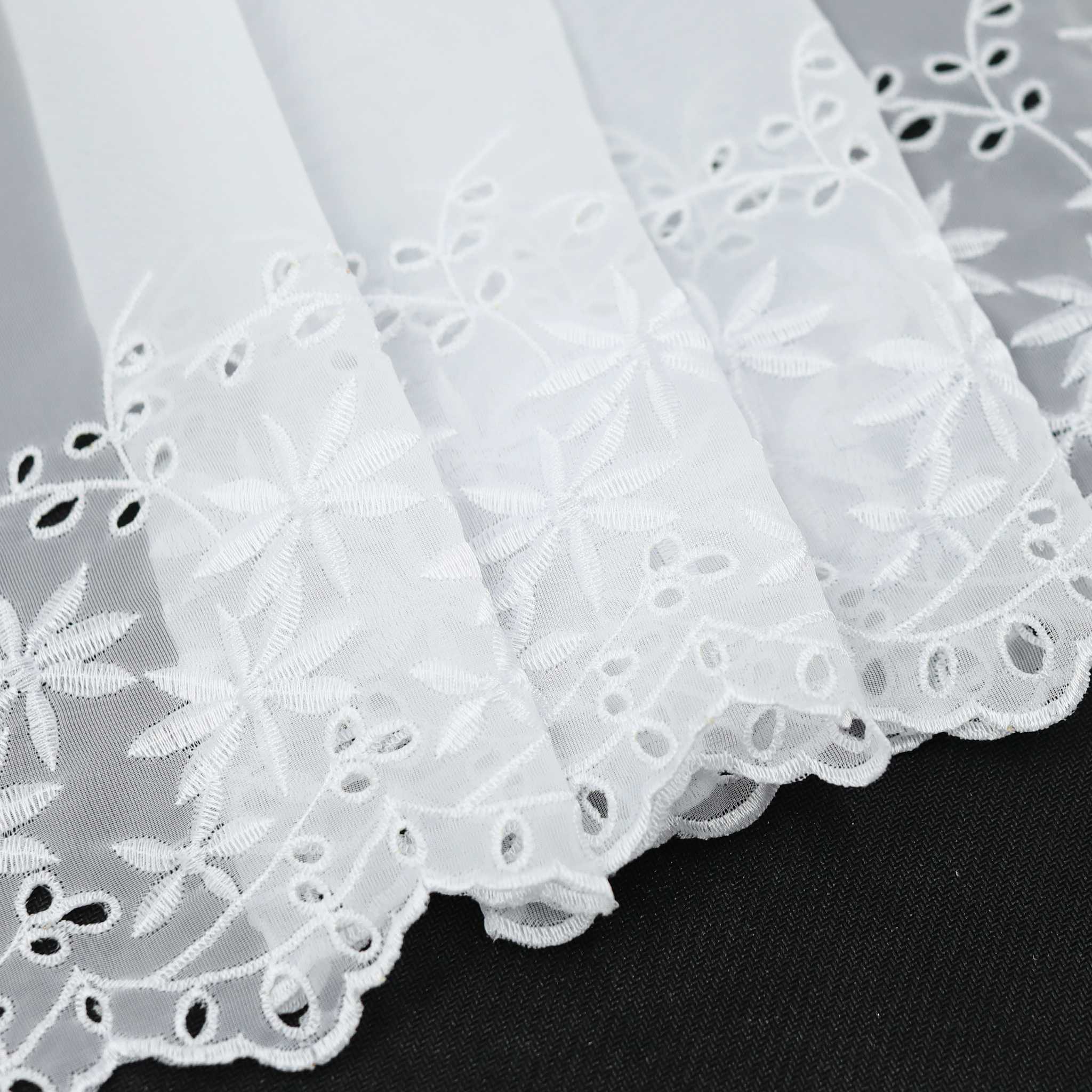 Cafe Curtain with Maple-Leaf Design - White, H x W 45 x 120cm