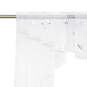 Cafe Curtain with Rod Pocket Double-Layer with Butterfly Pattern - White, H x W 125 x 120cm