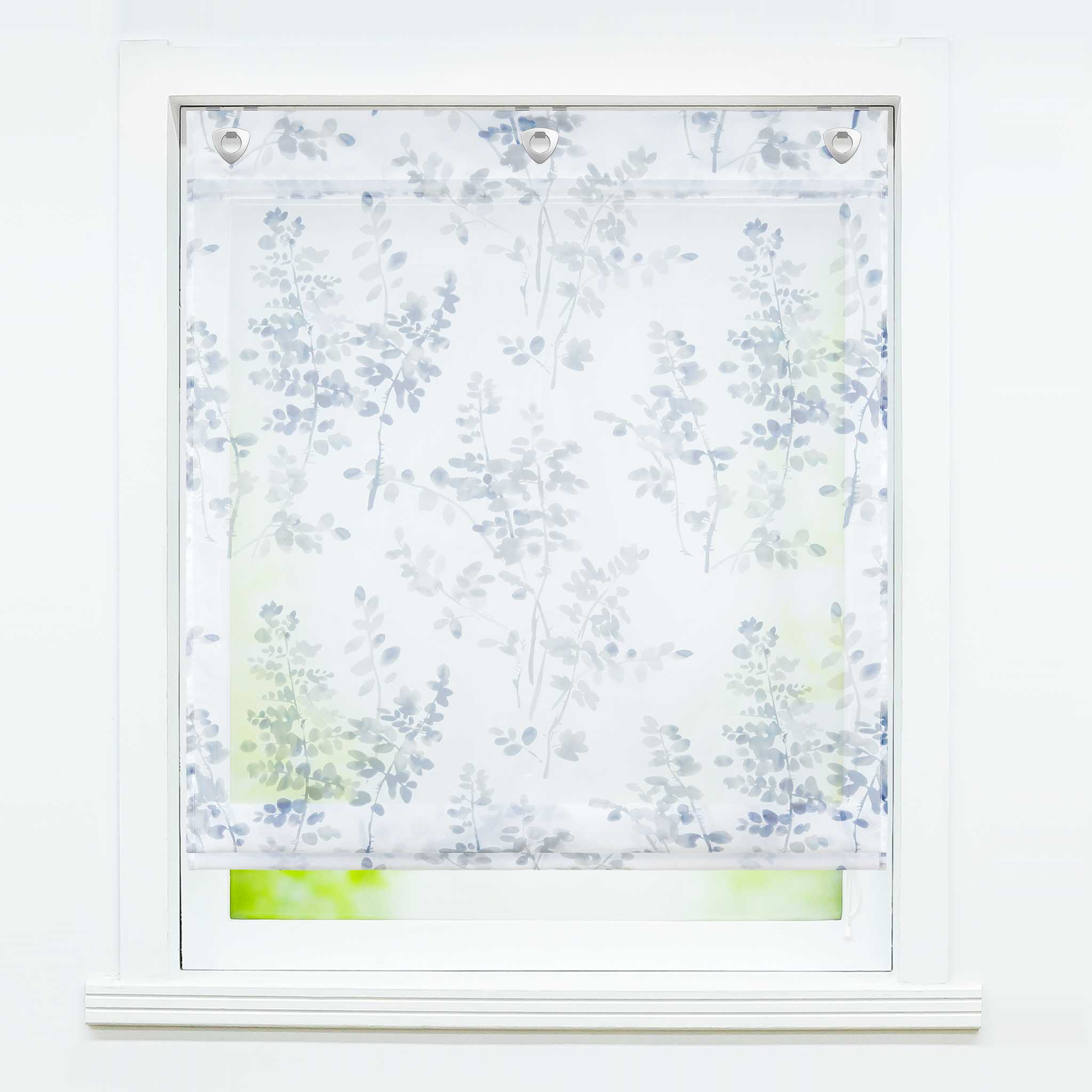 Roman Shade No-Drill Grommet Hook Hanging with Ink-Painting Design Sheer - Gray, W x H 80 x 140cm