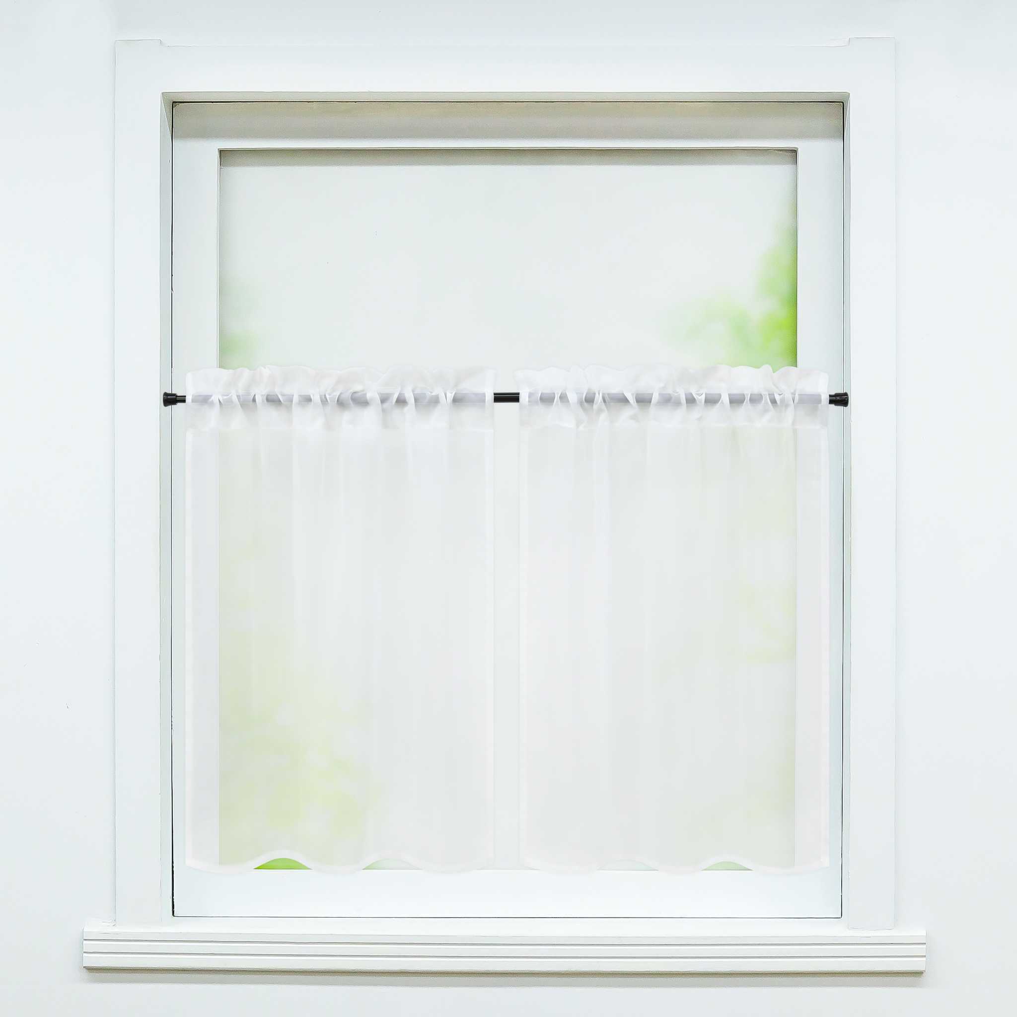 Cafe Curtain with Rod Pocket Gatherable 2 Pieces - White, H x W 61 x 66cm