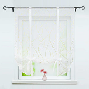 Roman Shade with Wave Stripes with Rod Pocket Satin Ribbon Semi-Sheer - Gold, W x H 60 x 140cm