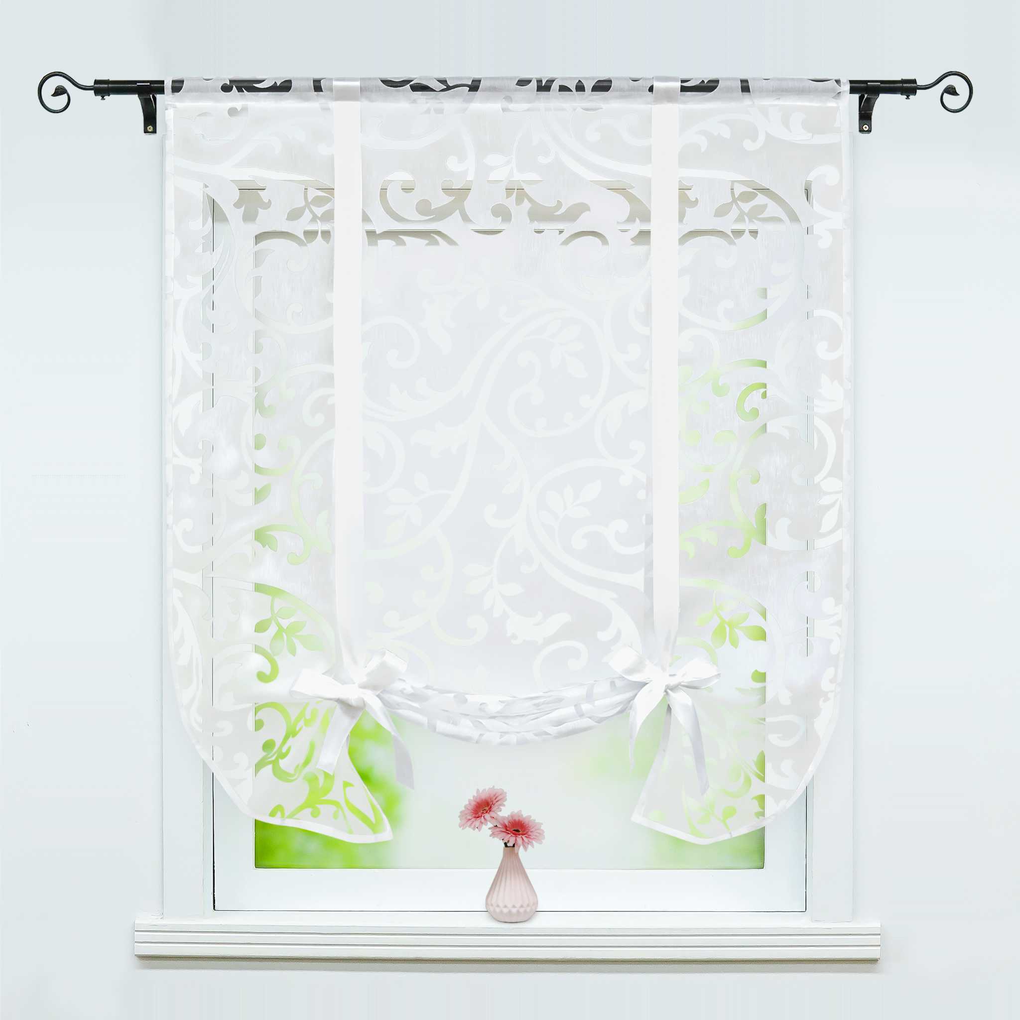 Roman Shade with Rod Pocket with Floral Pattern 1 Piece - White, W x H 60 x 140cm