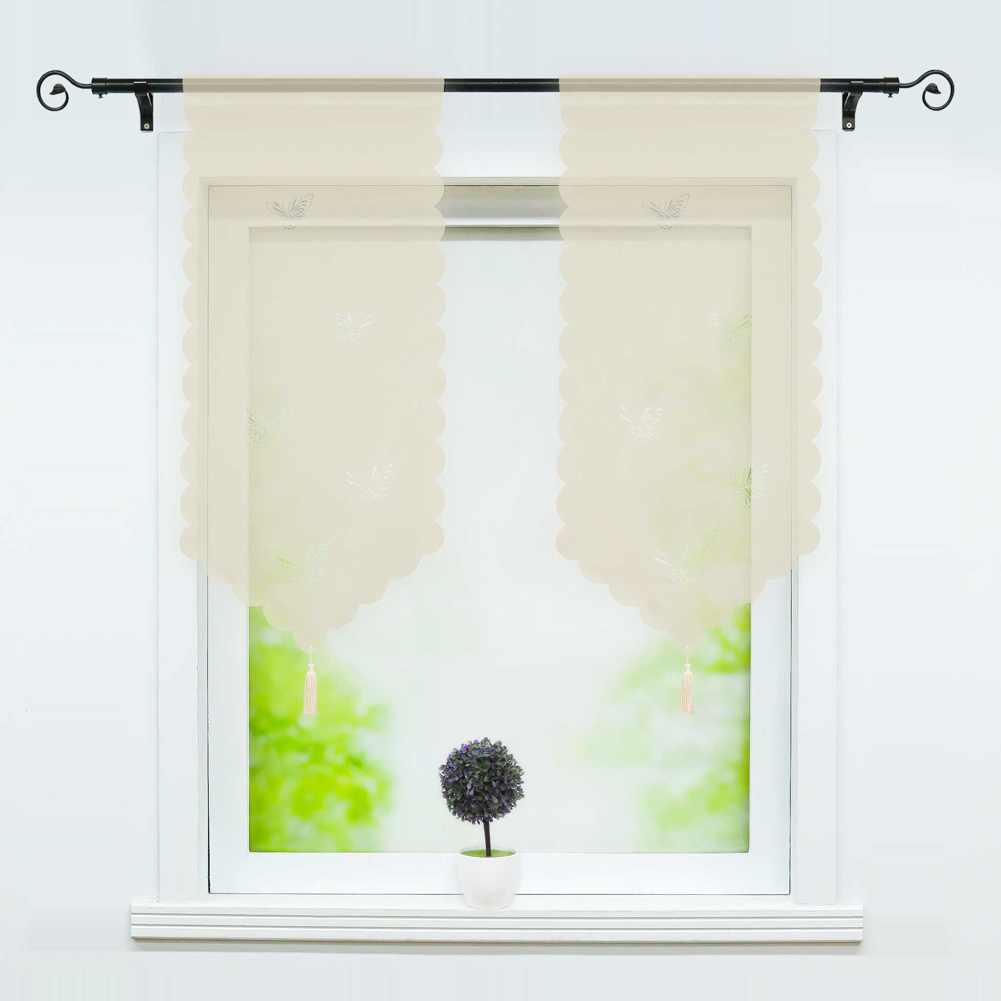 Cafe Curtain with Butterfly Design Triangular Hem 1 Piece