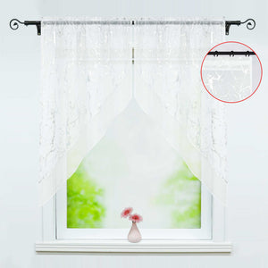 Cafe Curtain Double-Layer with Silver Marble Pattern Set of 2 - White, W x H 80 x 80cm