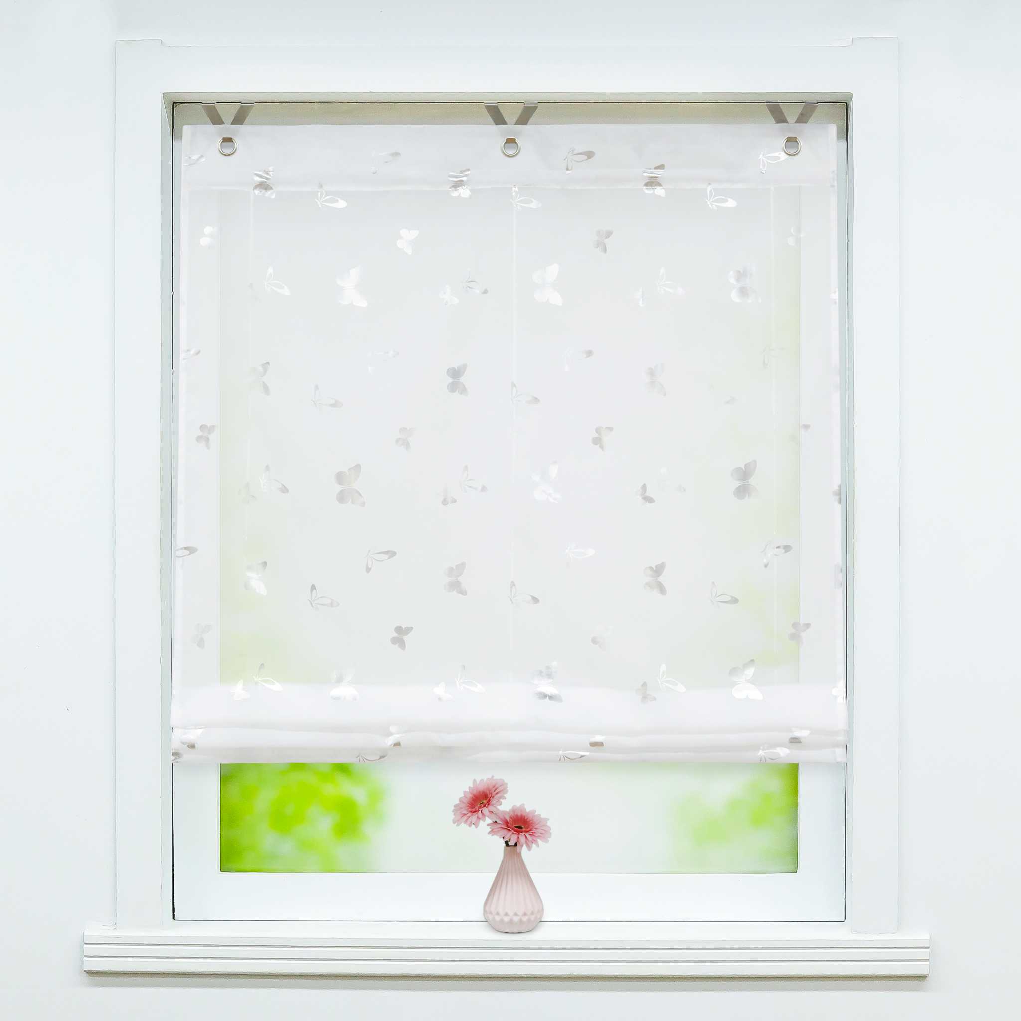 Roman Shade with V-Shaped Tabs with Vibrant Butterfly Pattern 1 Piece