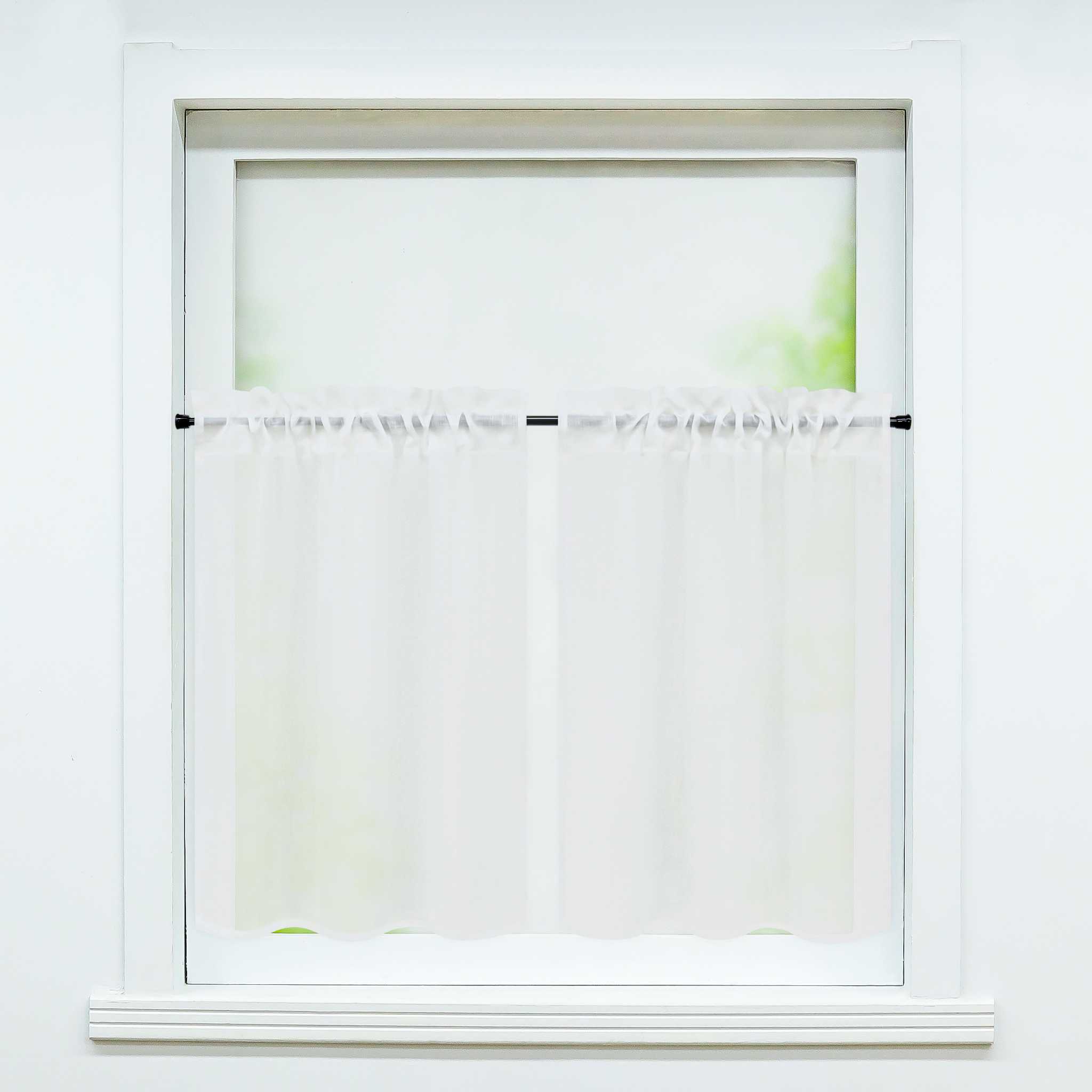 Cafe Curtain Set of 2 with Rod Pocket Short Curtains in Linen-Look Fabric - White, H x W 61 x 66cm