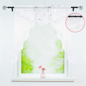 Cafe Curtain with Rod Pocket Double-Layer with Butterfly Pattern - White, H x W 80 x 80cm