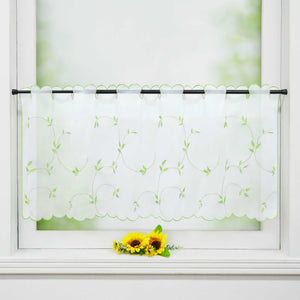 Cafe Curtain Voile with Leaf Embroidery - Light Gray, H x W 30 x 120cm