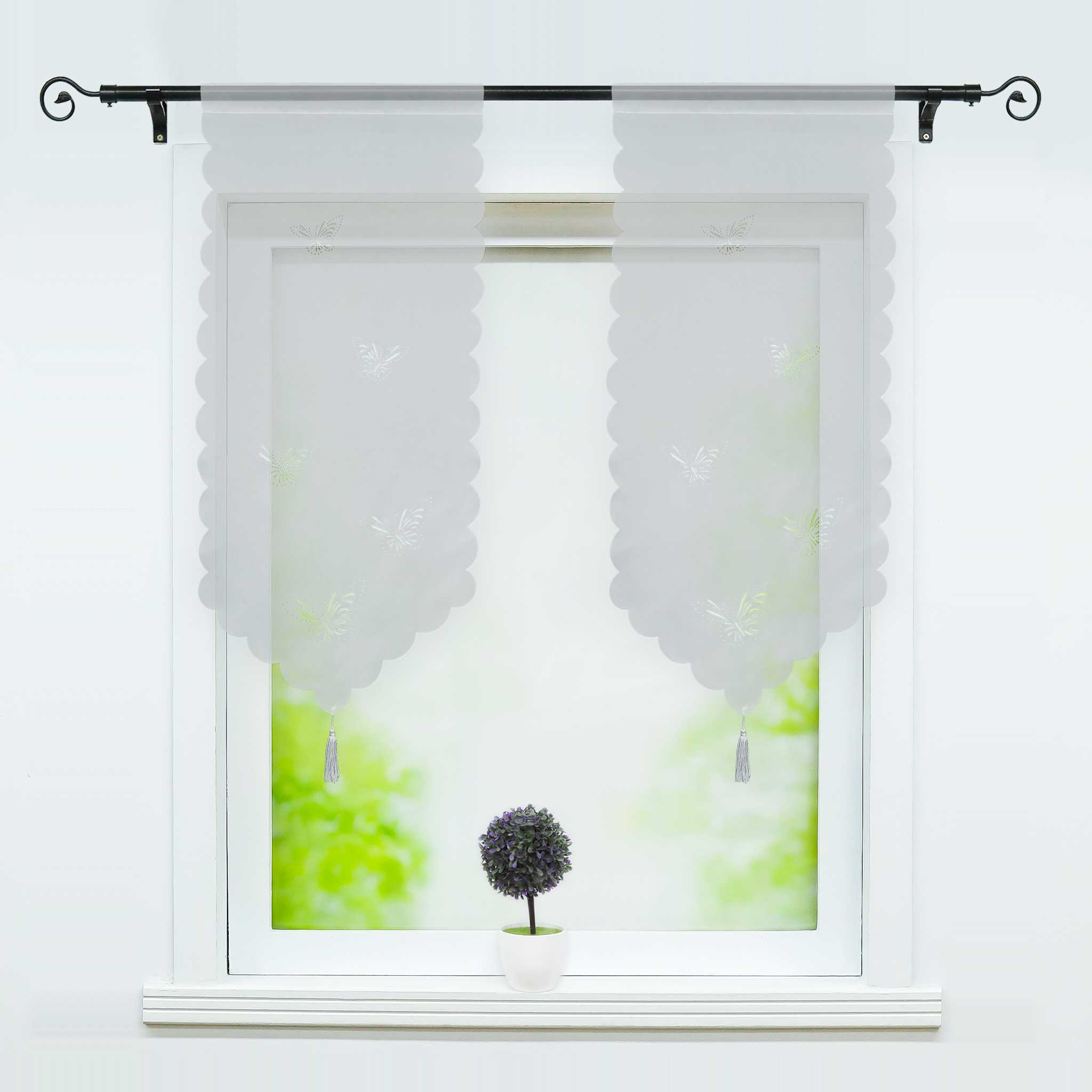 Cafe Curtain with Butterfly Design Triangular Hem 1 Piece - Gray, W x H 60 x 120cm