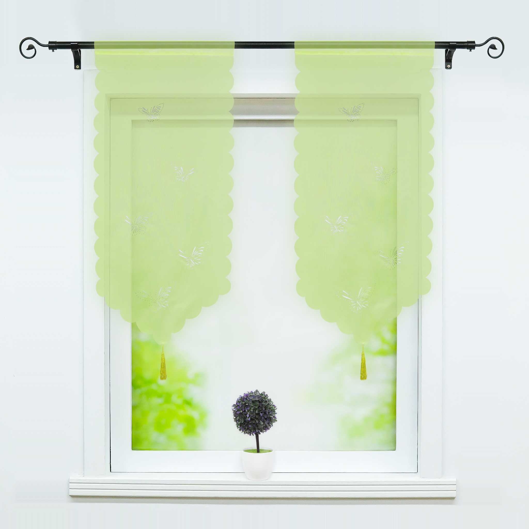 Cafe Curtain with Butterfly Design Triangular Hem 1 Piece - Sand, W x H 40 x 60cm
