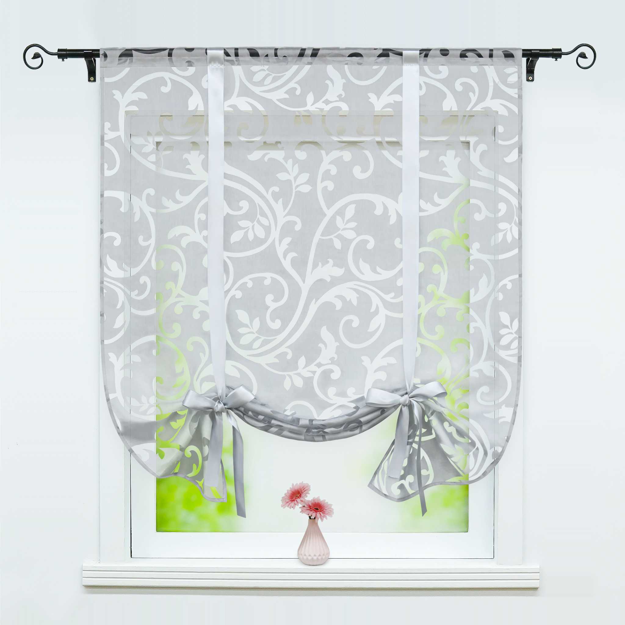 Roman Shade with Rod Pocket with Floral Pattern 1 Piece - Gray, W x H 140 x 140cm