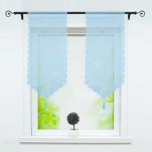 Cafe Curtain with Butterfly Design Triangular Hem 1 Piece - Blue, W x H 80 x 150cm