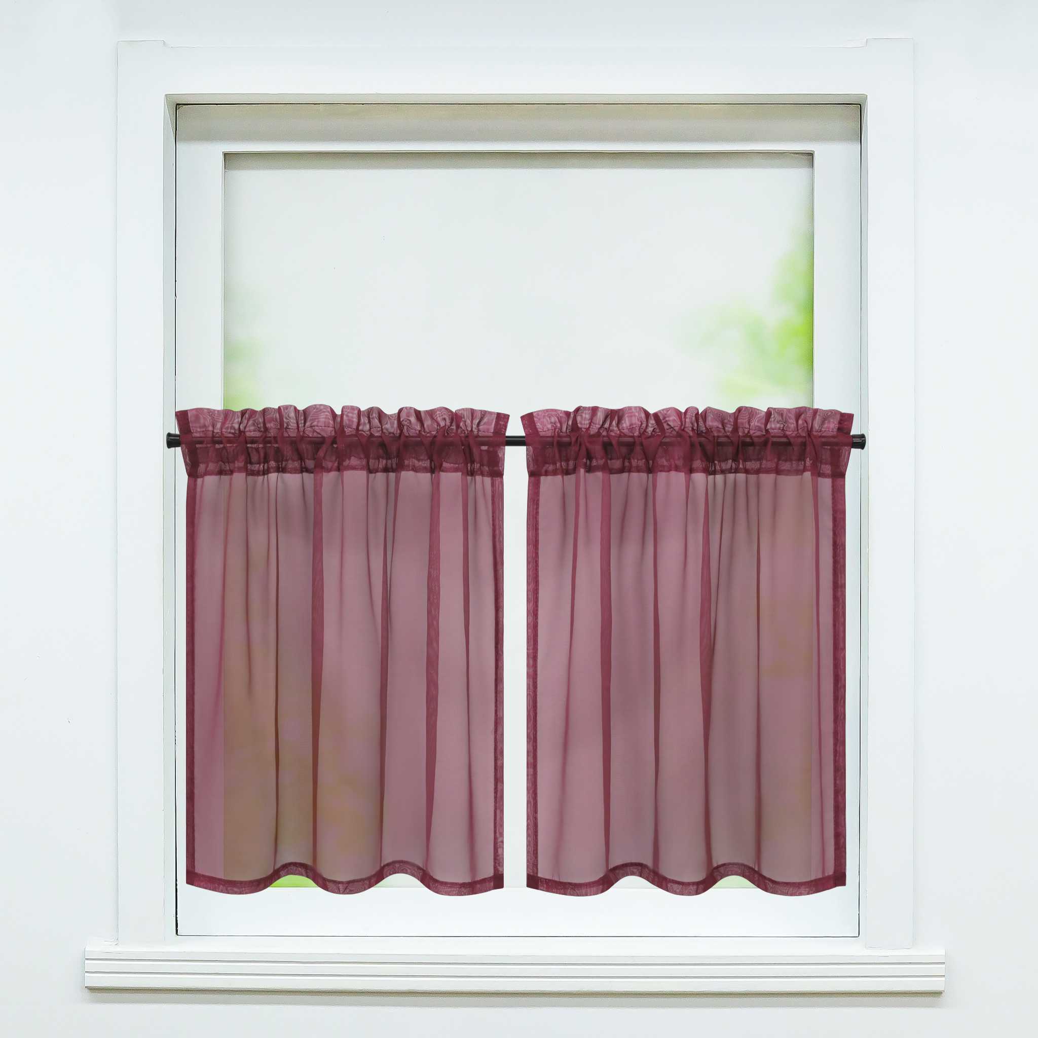 Cafe Curtain with Rod Pocket Gatherable 2 Pieces - Orange, H x W 92 x 66cm