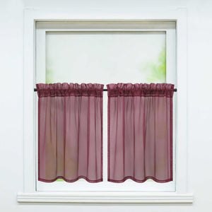 Cafe Curtain with Rod Pocket Gatherable 2 Pieces - Orange, H x W 92 x 66cm
