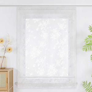 Roman Shade with Rose Pattern & Hook-and-Loop Hanging - White, W x H 80 x 140cm