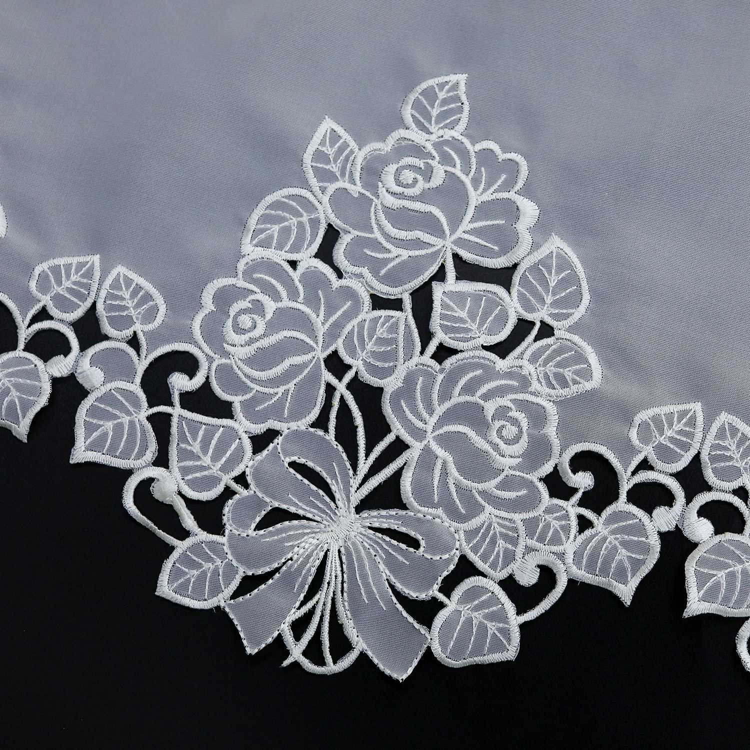 Roman Shade with Tab-Top Hanging with Embroidery Country Style White